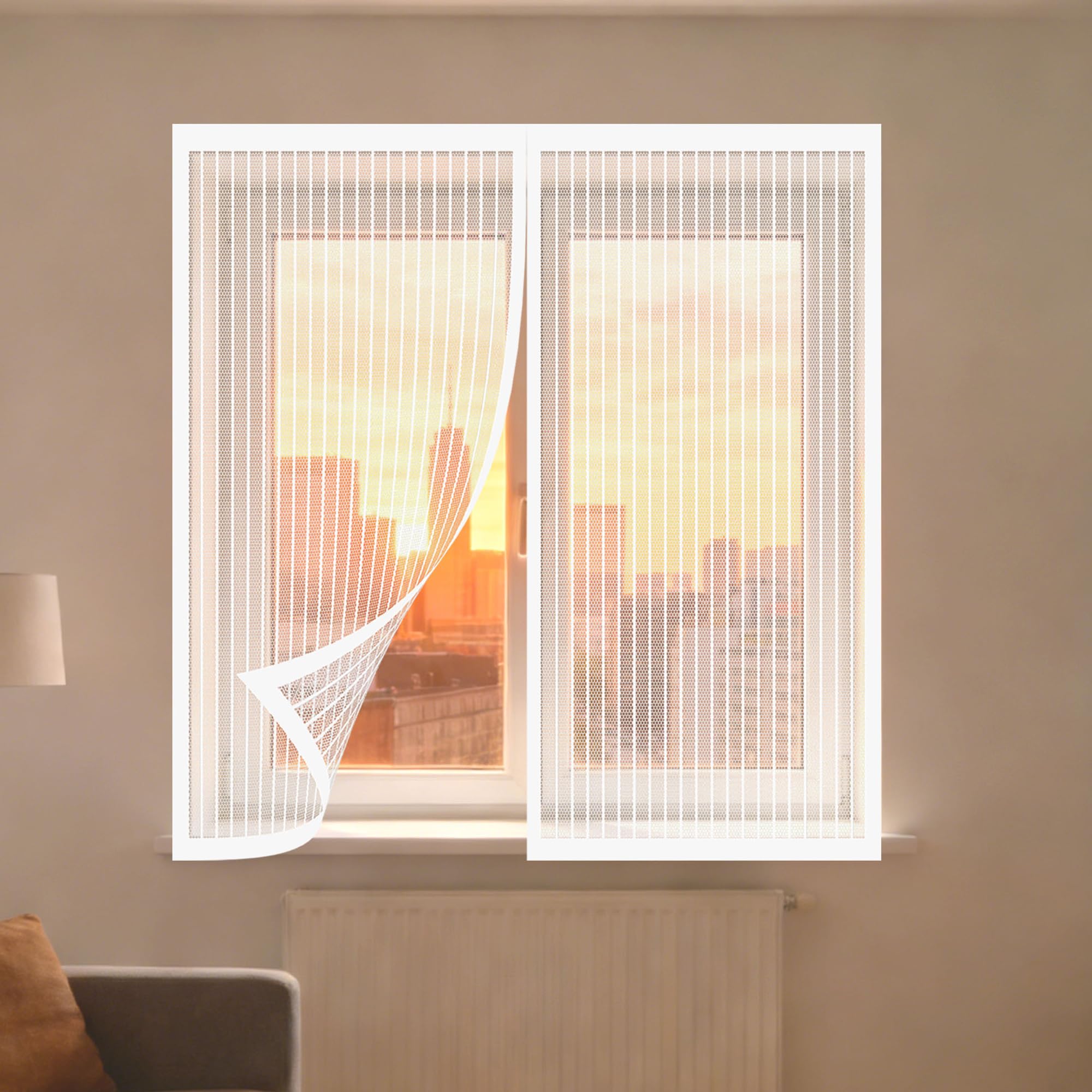 Magnetic Window Screen 165 x 175 cm Prevents Insects Flies Mosquitoes from Entering The Room Window Fly Net Easy Install for Living Room Bedroom Offfice, White
