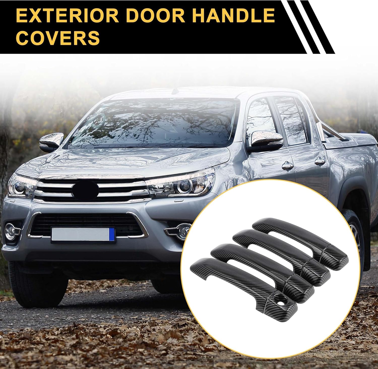 4pcs Exterior Door Handle Cover Car Door Handle Protector for Toyota Tundra 2007-2020, ABS Carbon Fiber Pattern Black