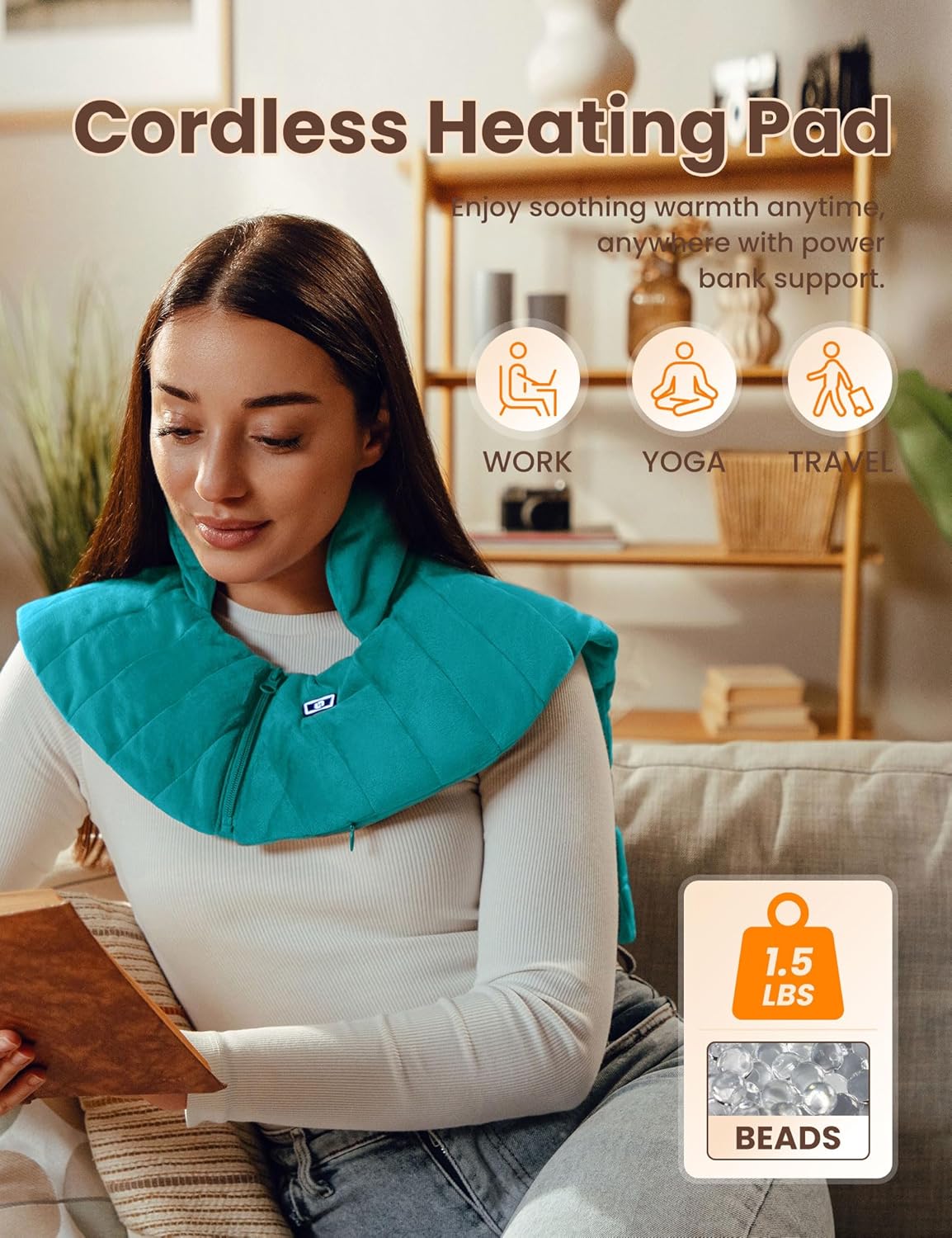 HENNCHEE Heating Pad for Neck and Shoulders Pain Relief, 10000mAh Battery Wireless Neck Warmer Back Heated Pad
