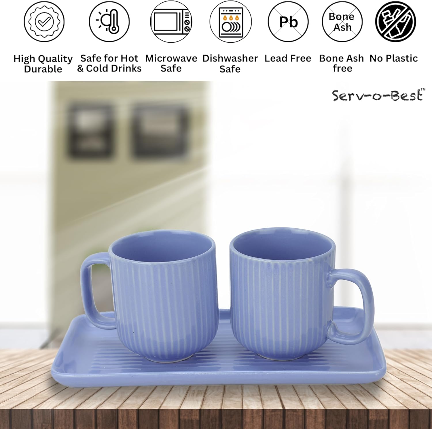 Ceramic Coffee Mugs with Handle Set – 2-Piece 11 Oz Ceramic Coffee Cups & 9" Tray, Handmade Cornflower Blue Color, Microwave Safe Gift Set for Tea Lovers, Home Kitchen Décor - Image 5