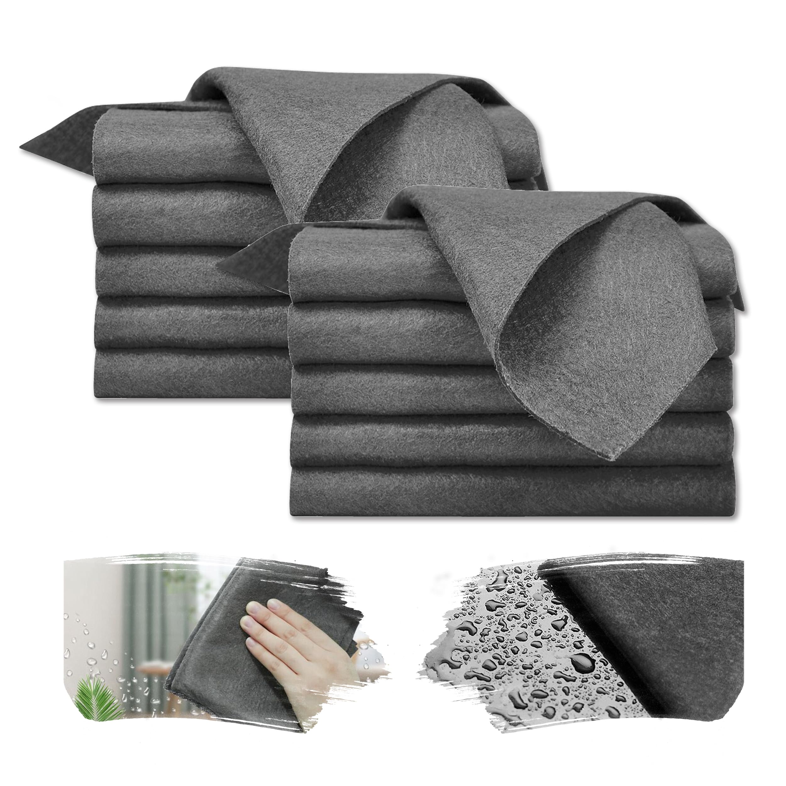 Lot De 10 Chiffons Magiques Pour Vitres Sans Traces - Microfibre Nylon 20x30 Cm, Réutilisables, Lavables En Machine