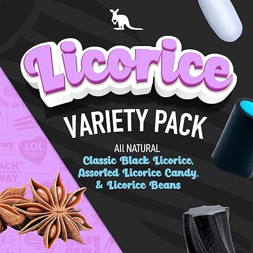 Miniatura 5 de Wiley Wallaby Paquete variado de regaliz negro, todo tipo, frijoles negros y negros clásicos gourmet estilo australiano, dulces de regaliz suaves y