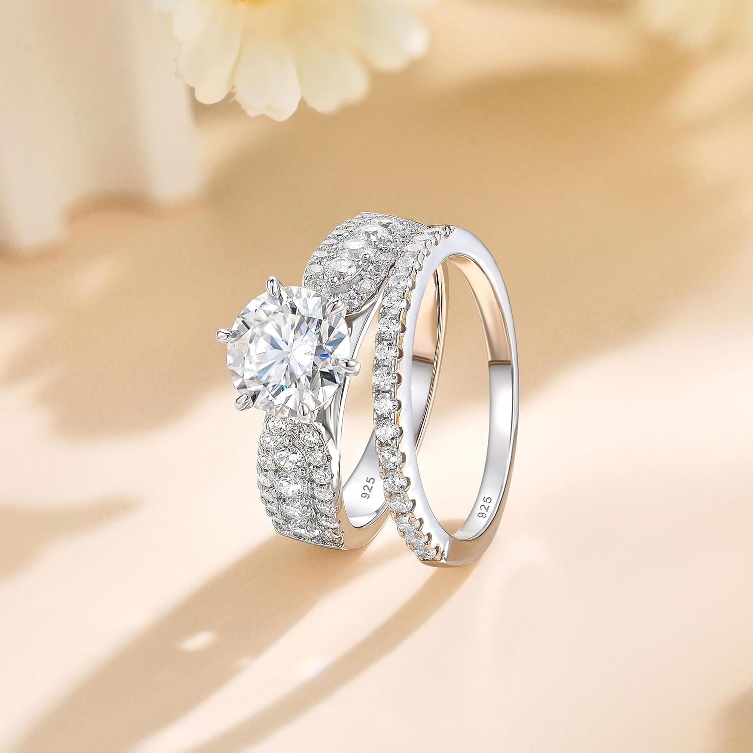 SHELOVES Moissanite Wedding Rings Set for Women 925 Sterling Silver Engagement Rings Bridal D Color VVS1 Round Cut Sz 5-10 - Image 8