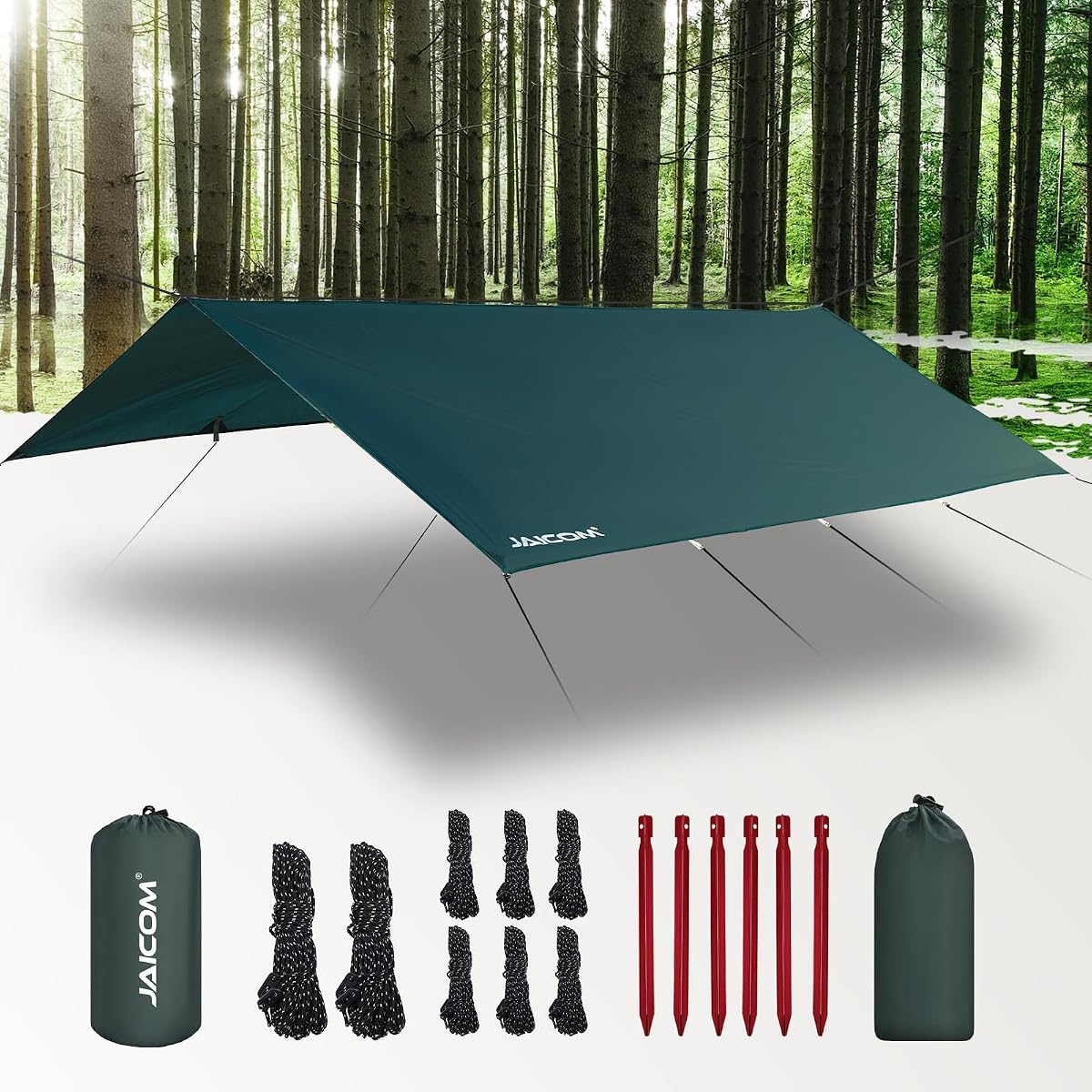 Lona impermeable para acampar – Mosca de lluvia para hamaca de 10 x 13 pies, lona para mochilero ultraligera y portátil y con protección UV, multifuncional para aventuras al aire libre, senderismo, tienda de campaña, hamaca