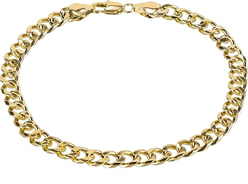 Tobillera de eslabones cubanos de oro para mujeres y hombres, 0.276 in de ancho de oro de 14 quilates, chapado en oro de 18 quilates, chapado en oro