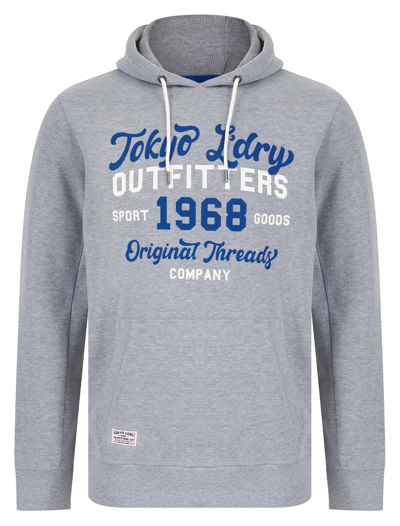 Tokyo Laundry Men's Light Grey Marl Abatt Retro Graphic Print Brushback Fleece Pullover Hooded Top