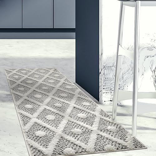 Antep Rugs Palafito 2x5 Geometric Shag Diamond High-Low Pile Textured Indoor Area Rug (Gray, 2' x 5')