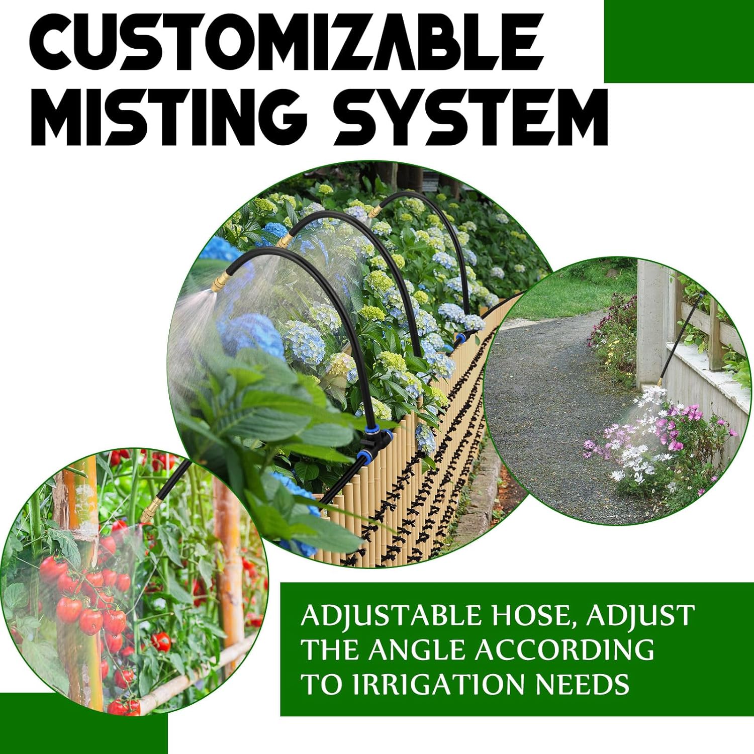 Zonon 15 Pcs Brass Misting Nozzles Tee with 16" Built in Hose for 0.32"/8 mm Tubing 360 Degree Rotation Adjustable Water Mister Nozzle Thread Sprayer Misting Part Accessories for Patio Outdoor Cooling