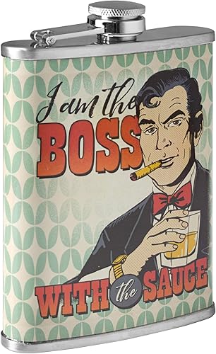 American Art Decor - Frasco de licor de 8 oz - Boss con la salsa de acero inoxidable frasco de cadera resistente a prueba de fugas Novedad
