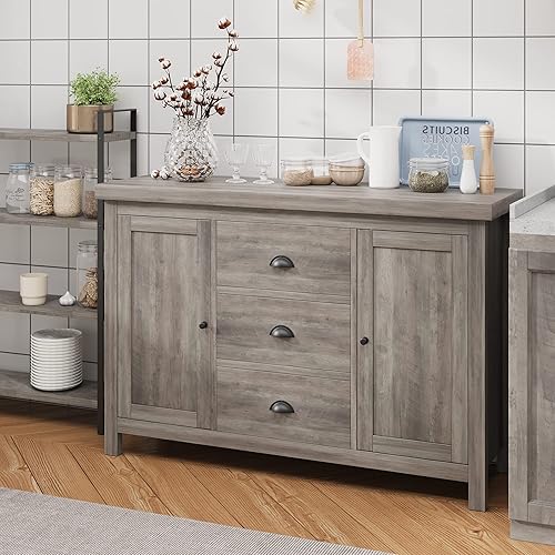 Miniatura 6 de Senfot Gabinete de almacenamiento de cocina con gran espacio de almacenamiento con 3 cajones y 2 puertas, mesa de entrada para sala de estar y