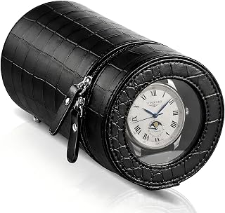 Bobinadora automática de reloj de viaje individual para Rolex y otros relojes, negro | Diseño compacto y portátil con sello antimagnético, forro protector suave y fuente de alimentación dual para viajes y uso doméstico