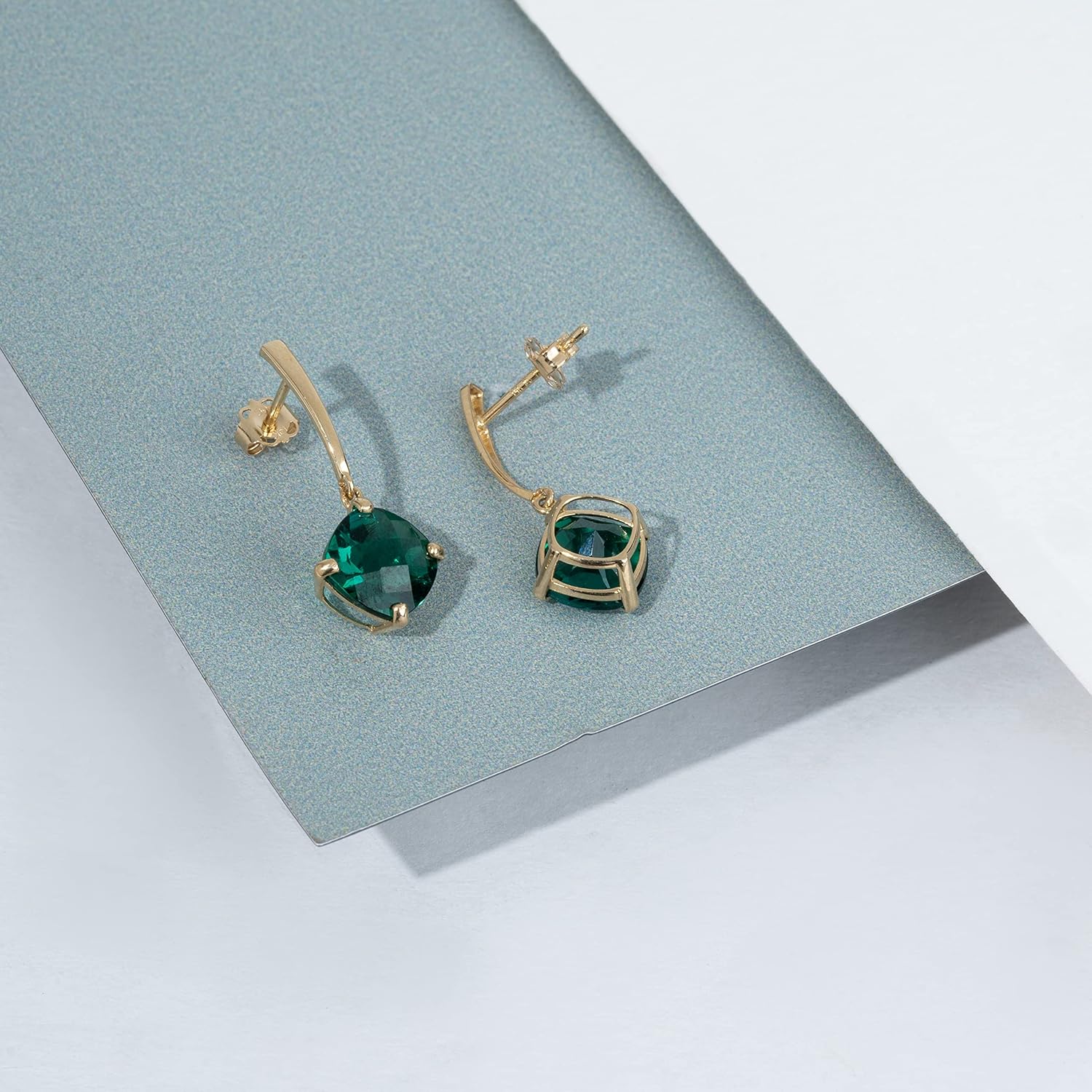 14k White or Yellow Gold Solitaire Cushion Cut Gemstone Drop Dangle Earrings for Women 8mm Birthstone with Push Backs by MAX + STONE