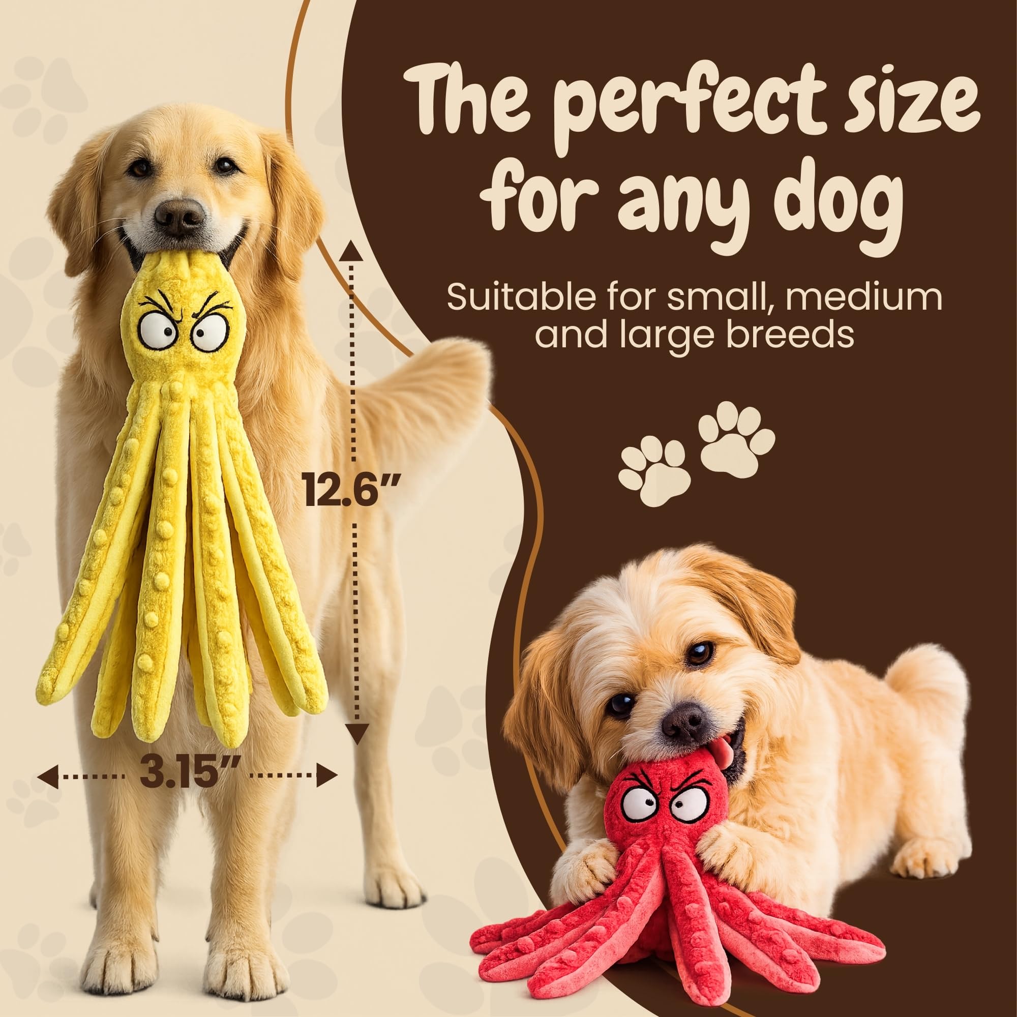 Juguetes chirriantes para perros – Peluche arrugado sin relleno, dentición duradera para cachorros y juego interactivo, paquete de 2