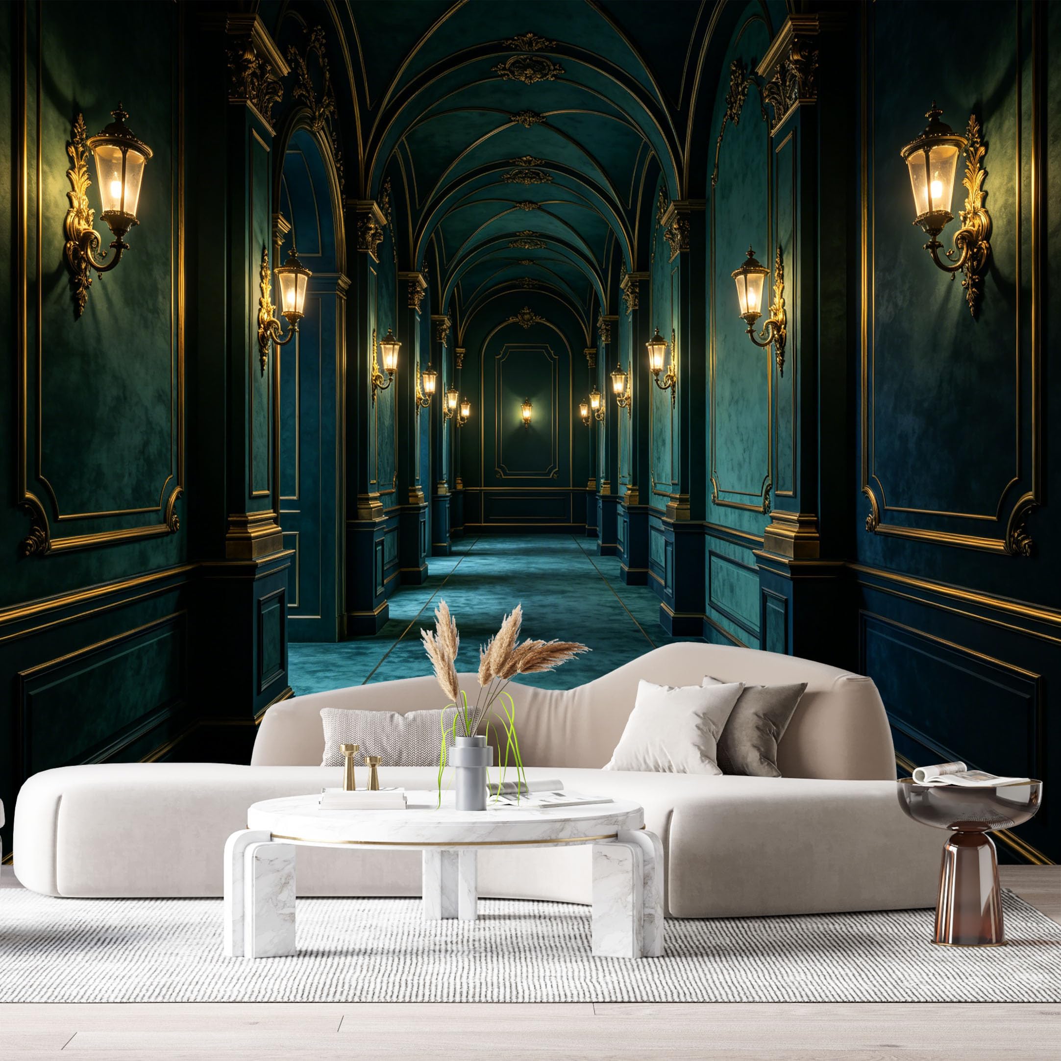 Custom Size Wall Murals Elegant Hallway Neoclassical Interior Arched Corridor Vintage Lighting SelfAdhesive Wall Fabric Removable Large Wallpaper for Photo Living Room