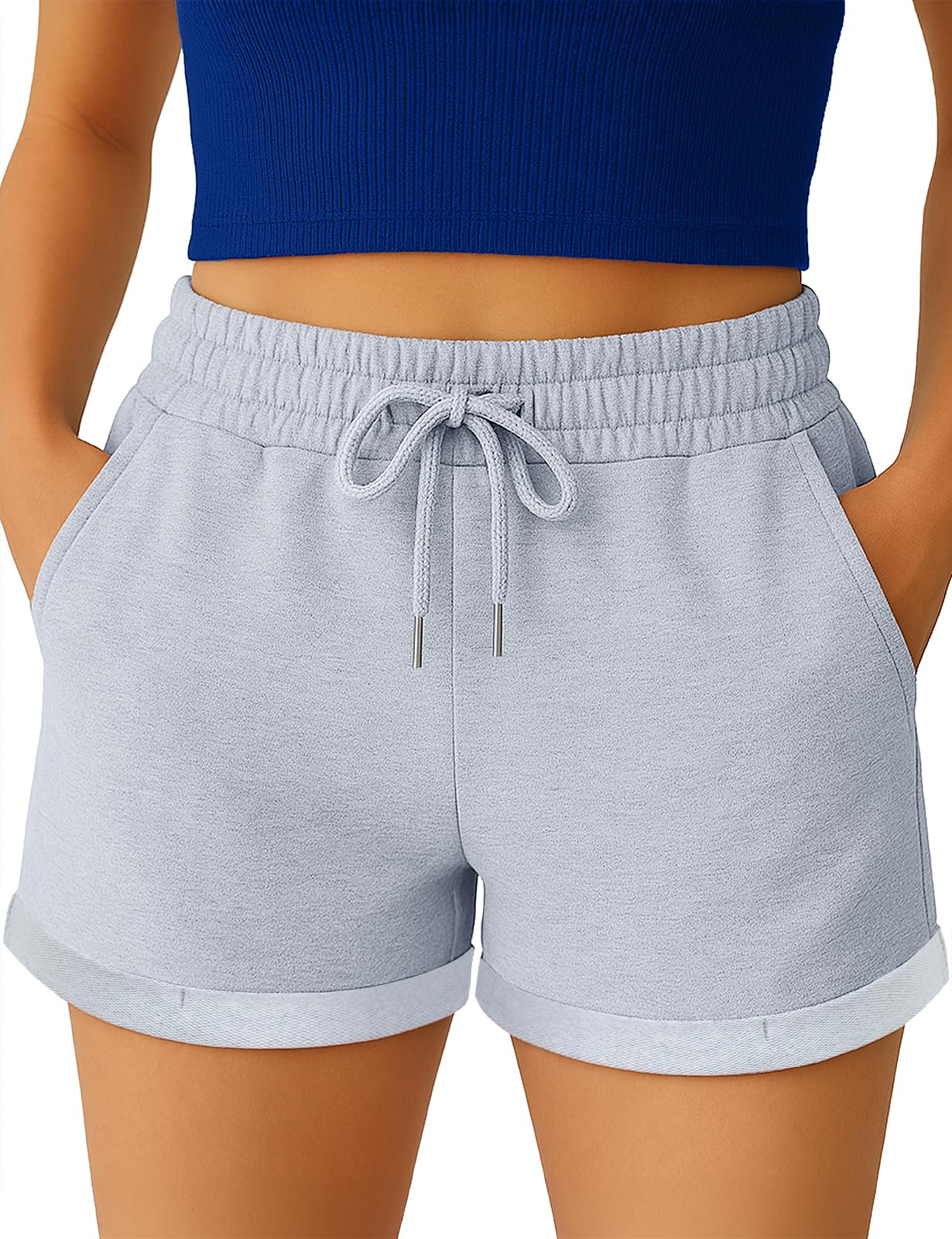 Smith & Solo Kurze Hose Damen - Shorts Sommer Hosen, Laufhose Kurz Sporthose, Trainingshose Sportshorts Women Laufshorts (Grau, L)