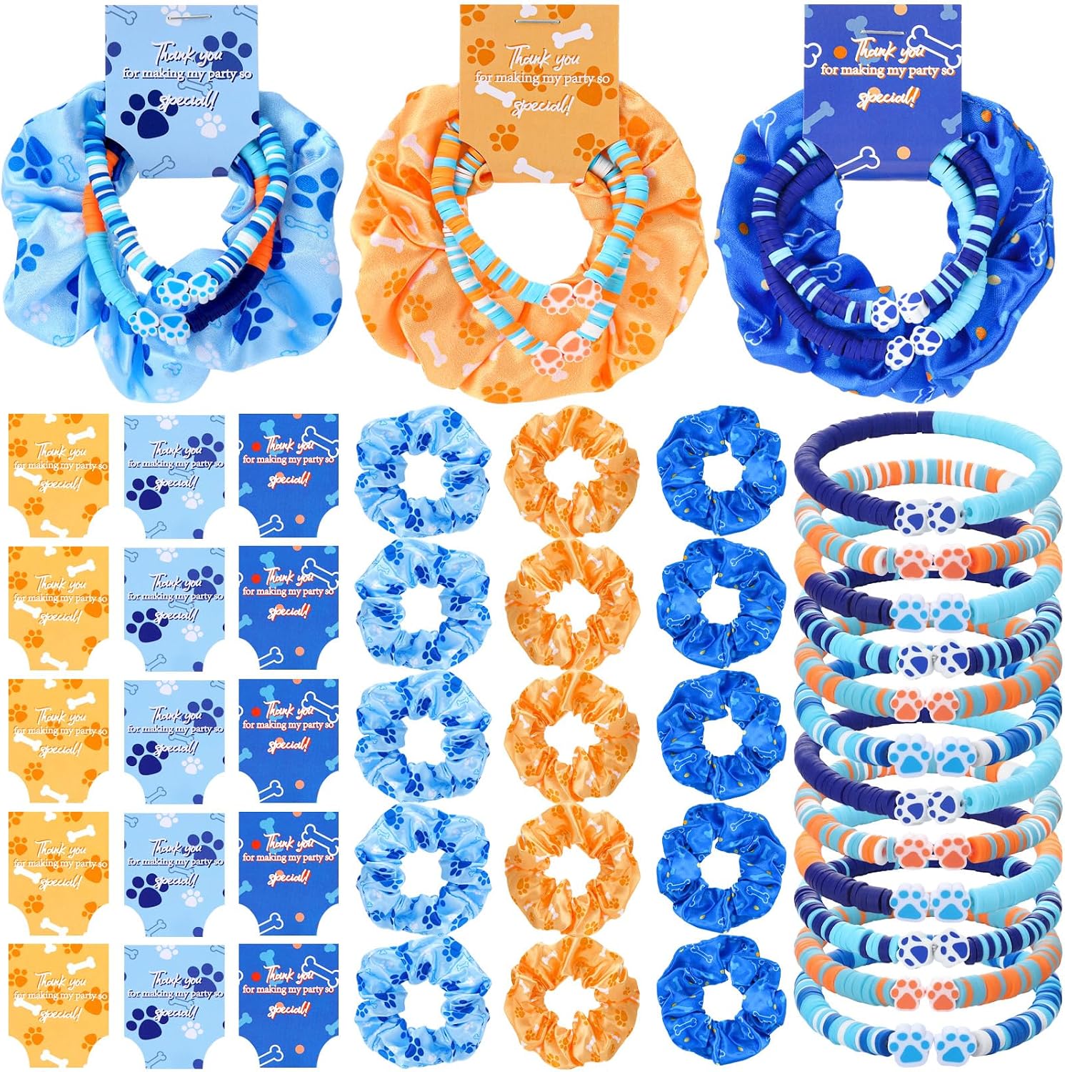 Suncalla 15 Set Hawaiian Bohemia Bracelet and Scrunchie Bulk Pink and Blue Cartoon Party Thank You Gift for Girls Birthday Party Favor Silk Hair Ties Plumeria Friendship Bracelets
