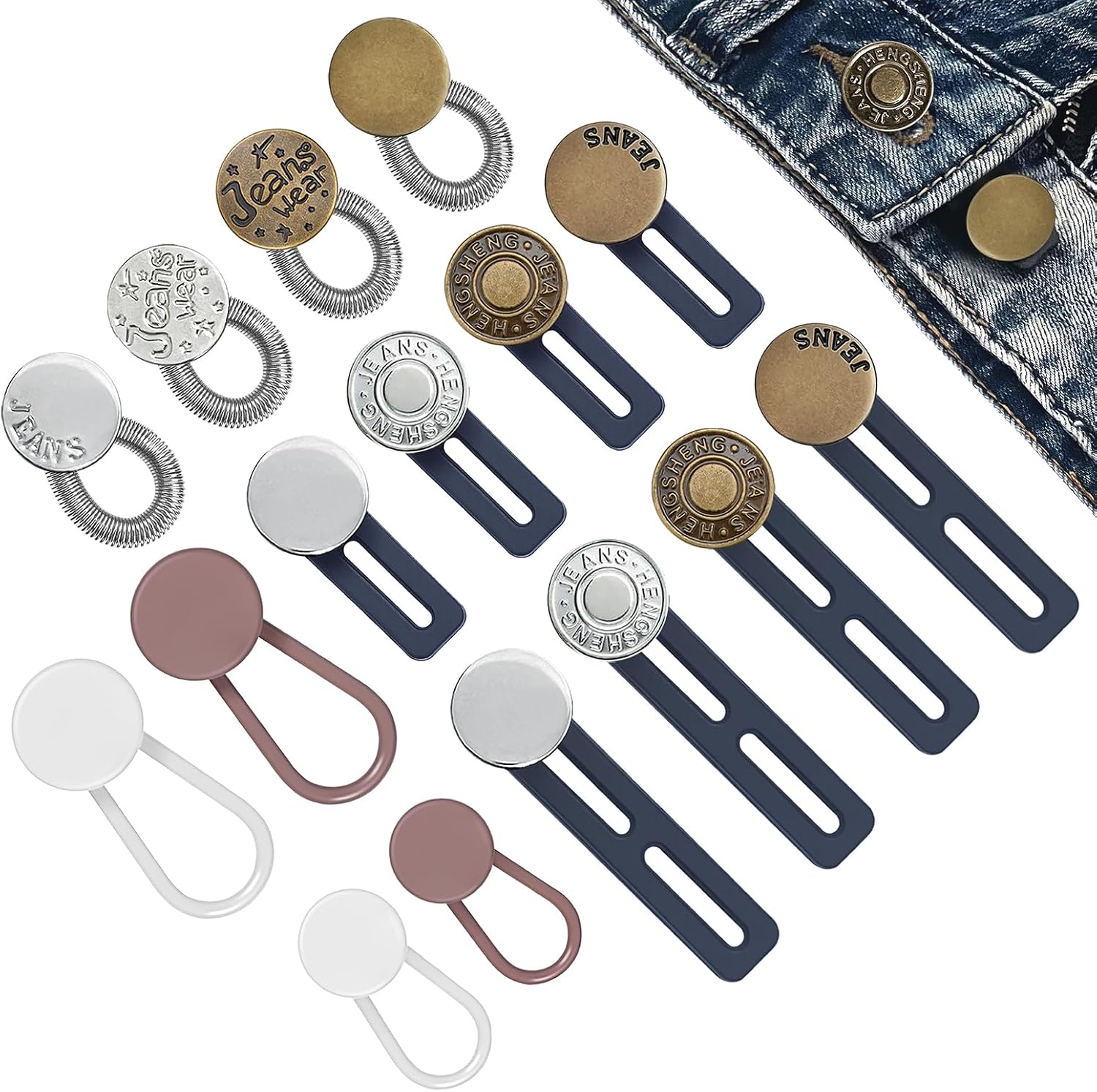 16 Pcs Button Extender for Jeans & Pants, Adjustable Pants Waist Button Extenders 1-1.8 Inches for Women Men, 5 Colors Pant Waistband Expanders