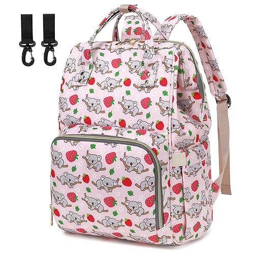 Miniatura 11 de Mochila para pañales de fresa para niñas bebés, mochila impermeable grande para mamá, bolsas de pañales para mujeres