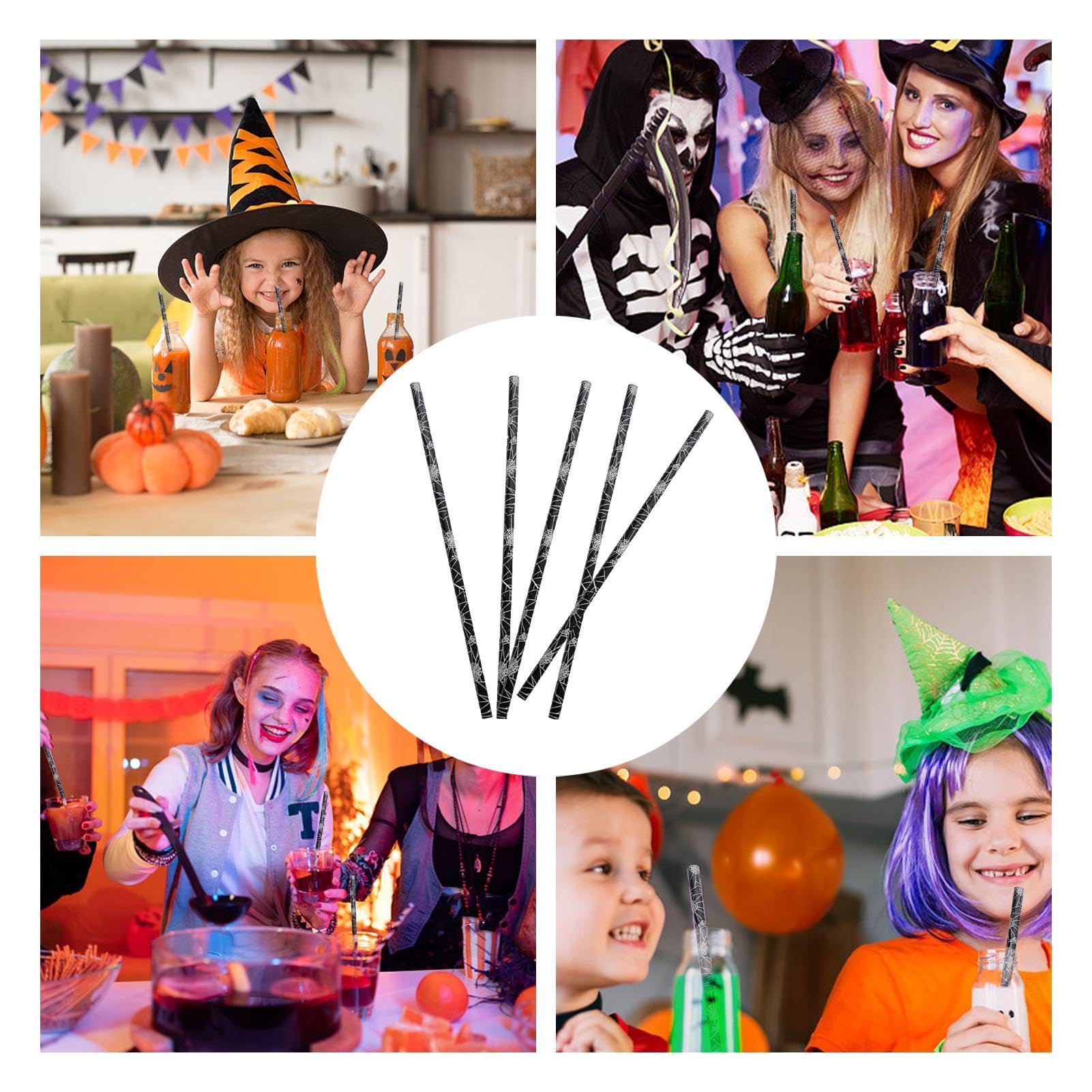 Pailles Boisson Chaude Froide Lot De 24 Pailles En Papier Halloween - Décoration Effrayante Avec Araignées, Citrouilles Et Chapeaux De Sorcière | Pour Fêtes Et Cocktails Paille Jetable