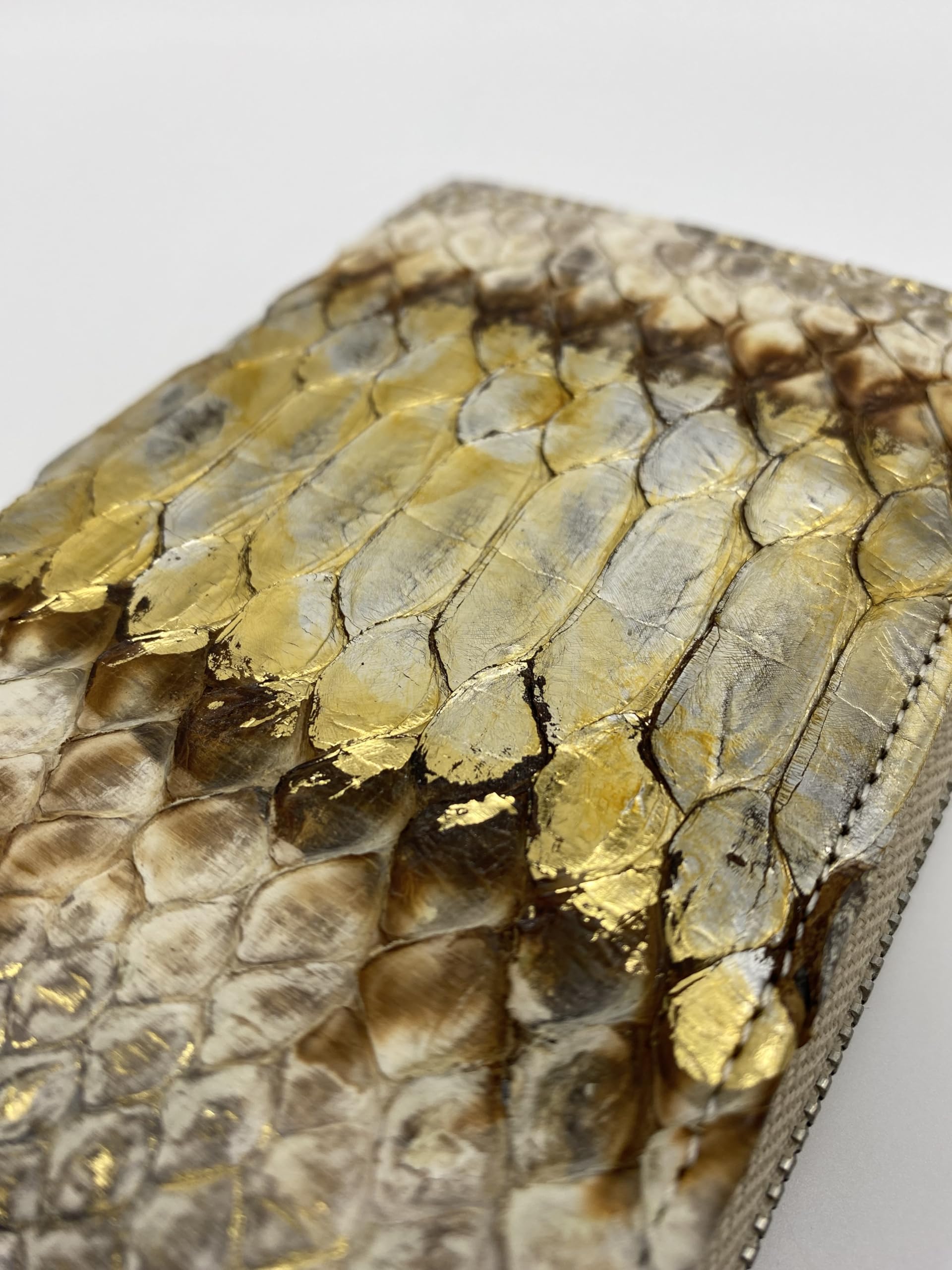 PASSIONE Portafoglio piccolo - Donna - Compatto - Wallet Clutch - Vera pelle - Vero Pitone - Vero Made in Italy (Oro)