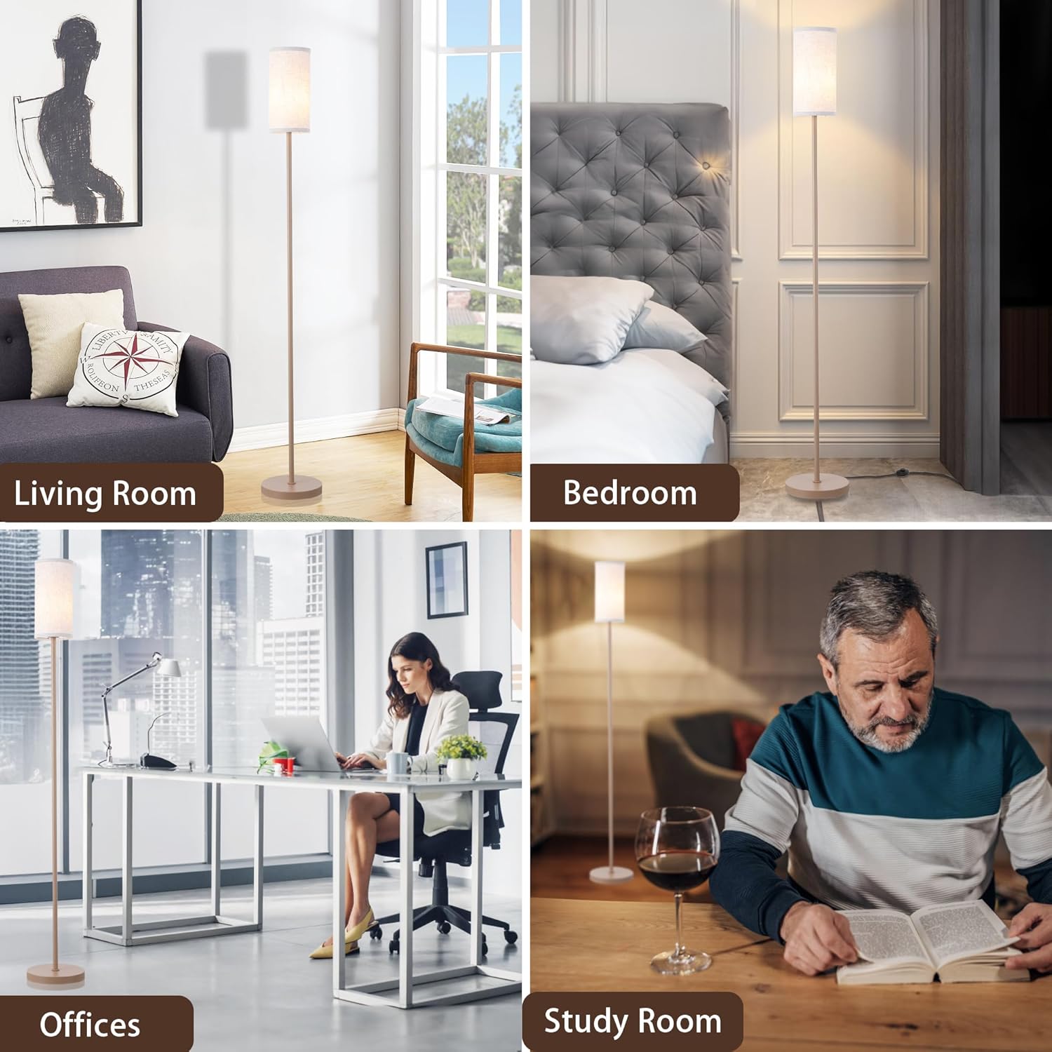 Floor Lamps 3 Color Temperature for Living Room Tall Lamp for Bedroom Office Corner (Brown, 65'')