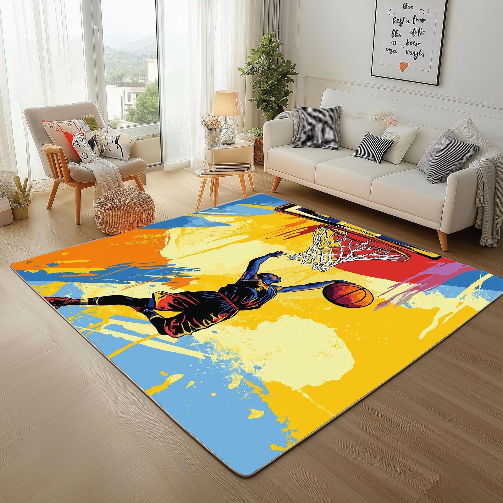 Tapis basket-ball lavable et antidérapant pour moquette chambre garçon
