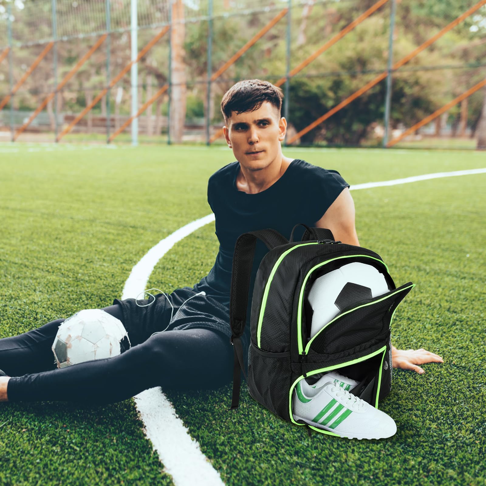 Dokeno Sac à Dos de Basket-Ball pour Homme, Sac à Dos de Football avec Compartiment pour Ballon et Chaussures, Sac pour équipement de Sport adapté au Ballon de Volley-Ball, de Football et de Soccer
