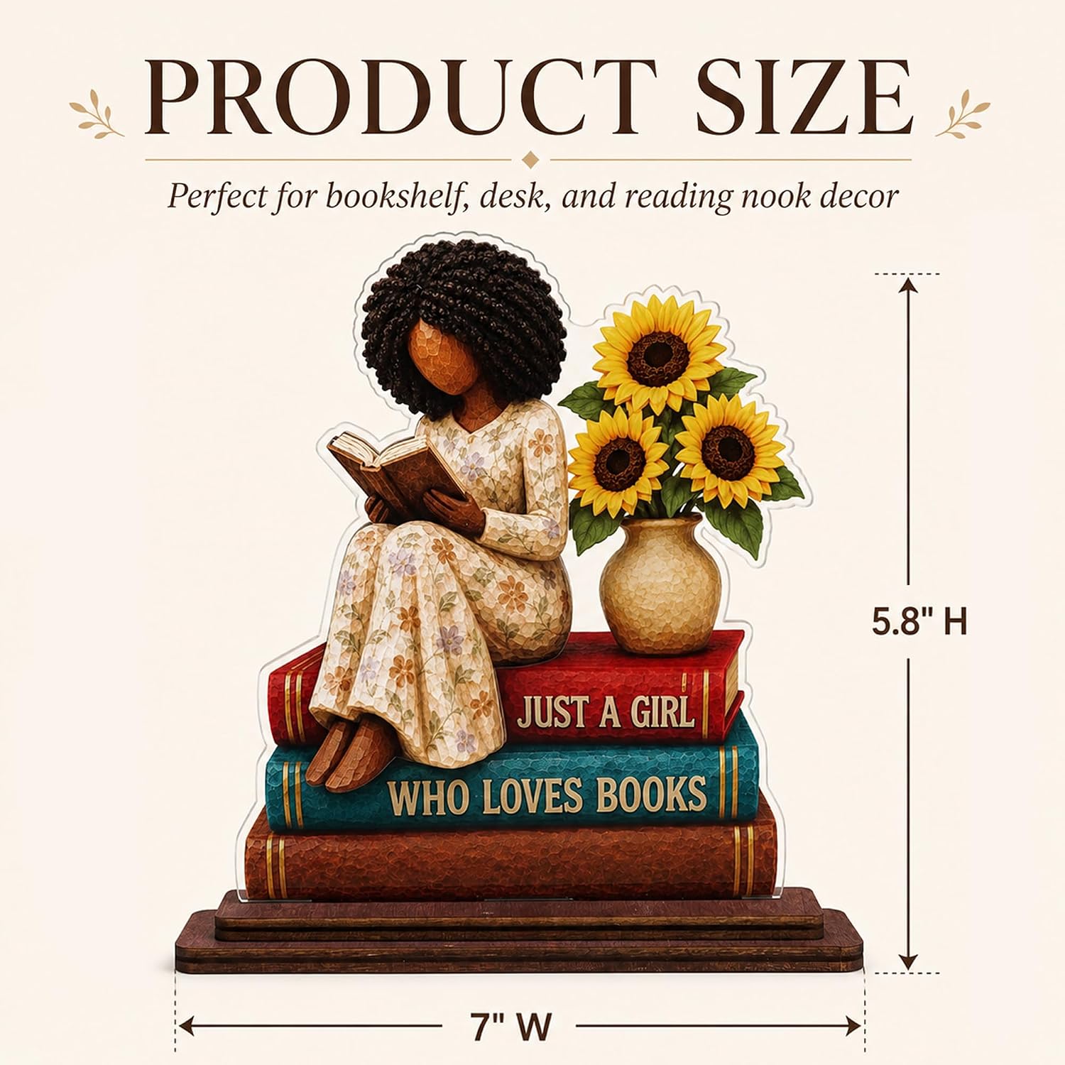 Book Lover Gifts for Women, Black Girl Reading Desk Plaque, Bookshelf Decor image 2