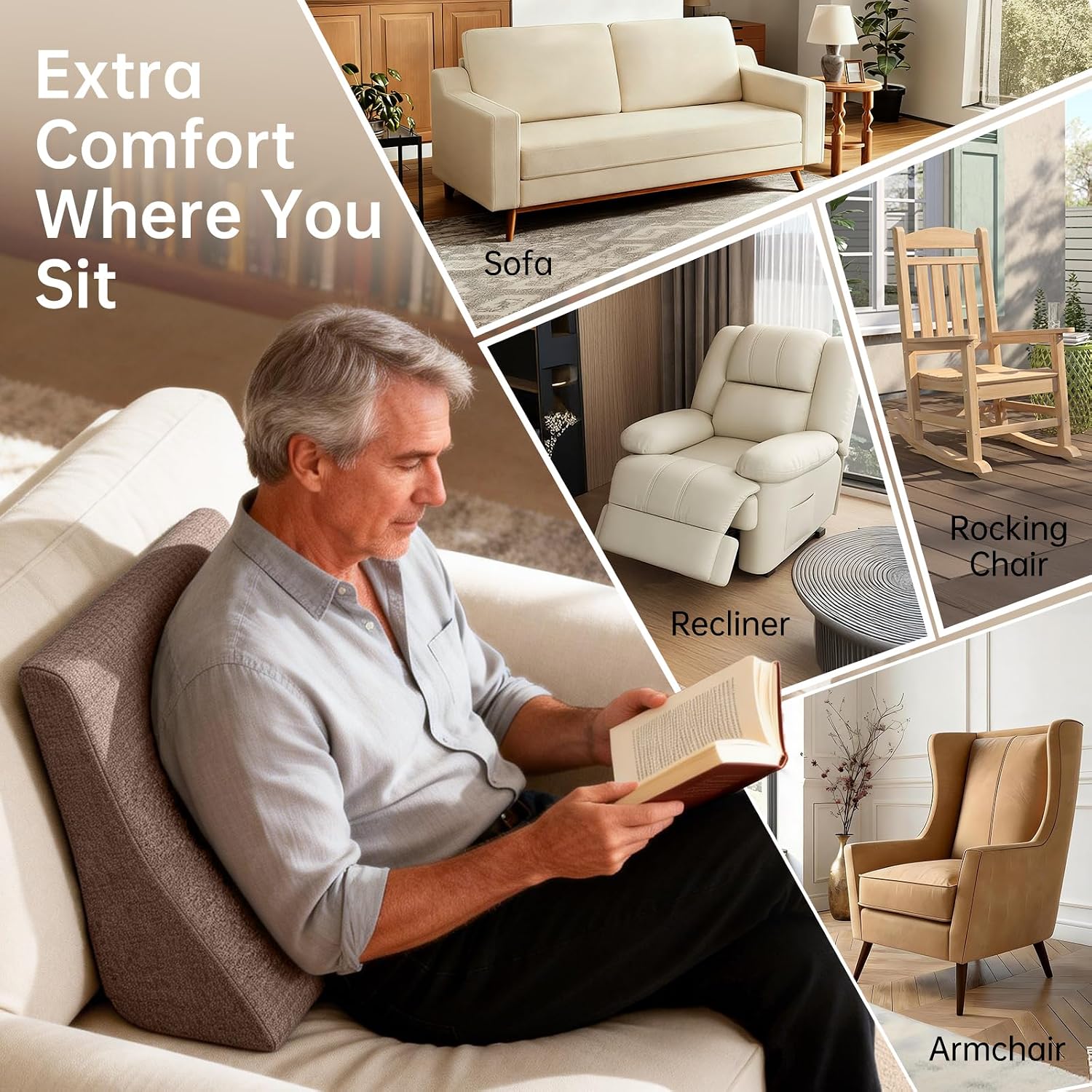 Vekkia Lumbar Support Pillow for Recliner - Couch Back Support Pillow for Lower Back Pain Relief, Lumbar Cushion for Sofa, Accent Chair & Armchair, Recliner Cushions for Elderly (Brown)
