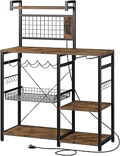 EnHomee Bakers Rack, Coffee Bar, Microwave Stand, Bakers Rack with Storage, Bakers Rack with Outlet, Kitchen Storage Cabin...