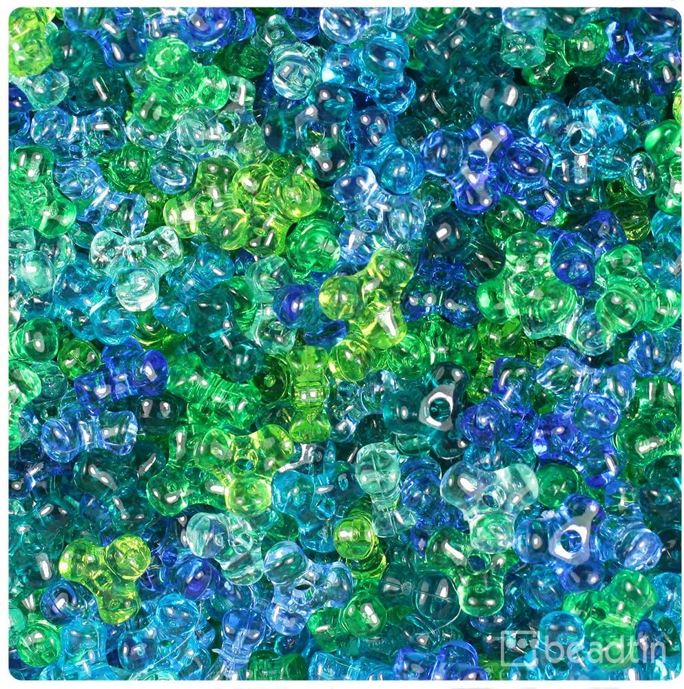 BeadTin Green & Blue Mix Transparent 11mm TriBead Plastic Craft Beads (500pcs)