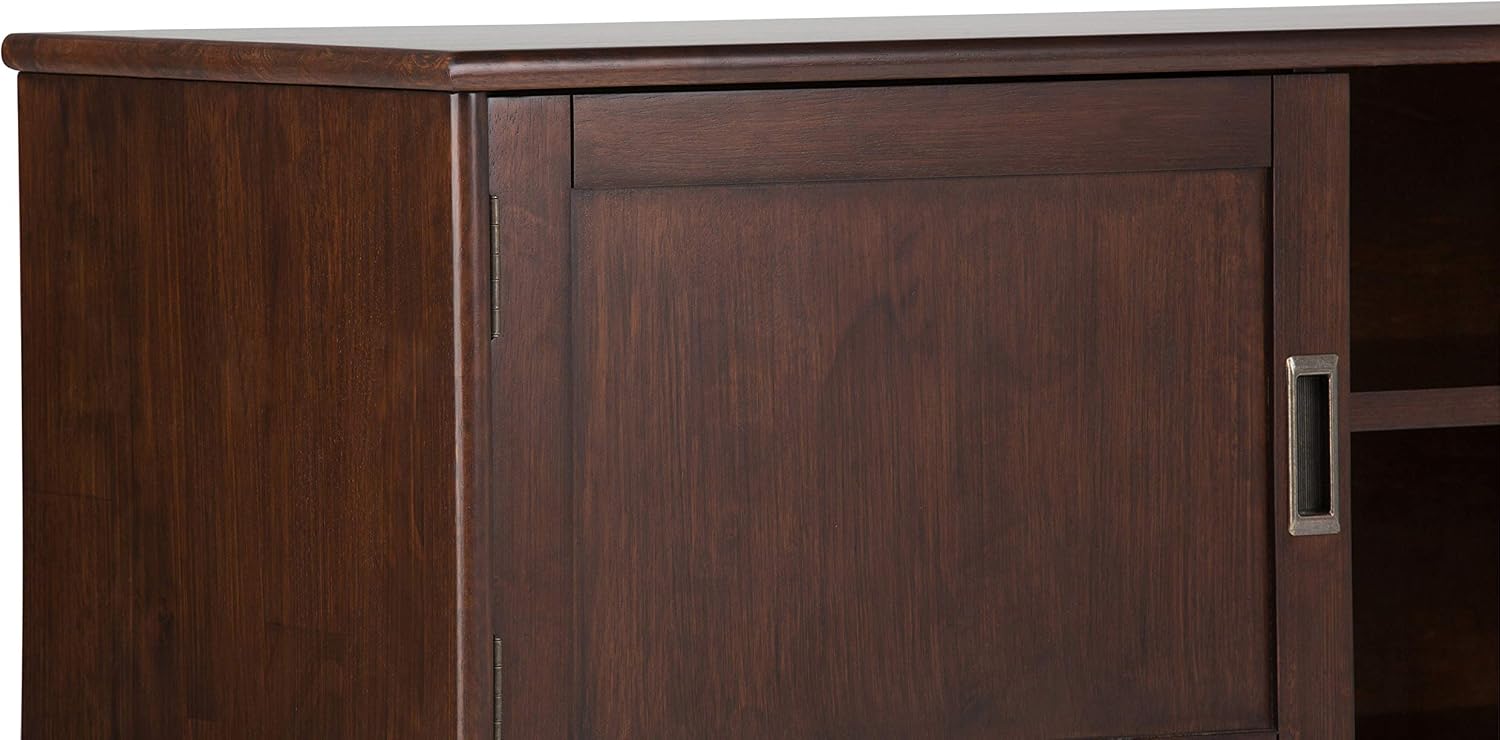 SIMPLIHOME Draper SOLID WOOD Universal TV Media Stand, 60 inch Wide,Industrial, Living Room Entertainment Center, Storage Shelves and Cabinets, for TVs up to 70 inches in Medium Auburn Brown
