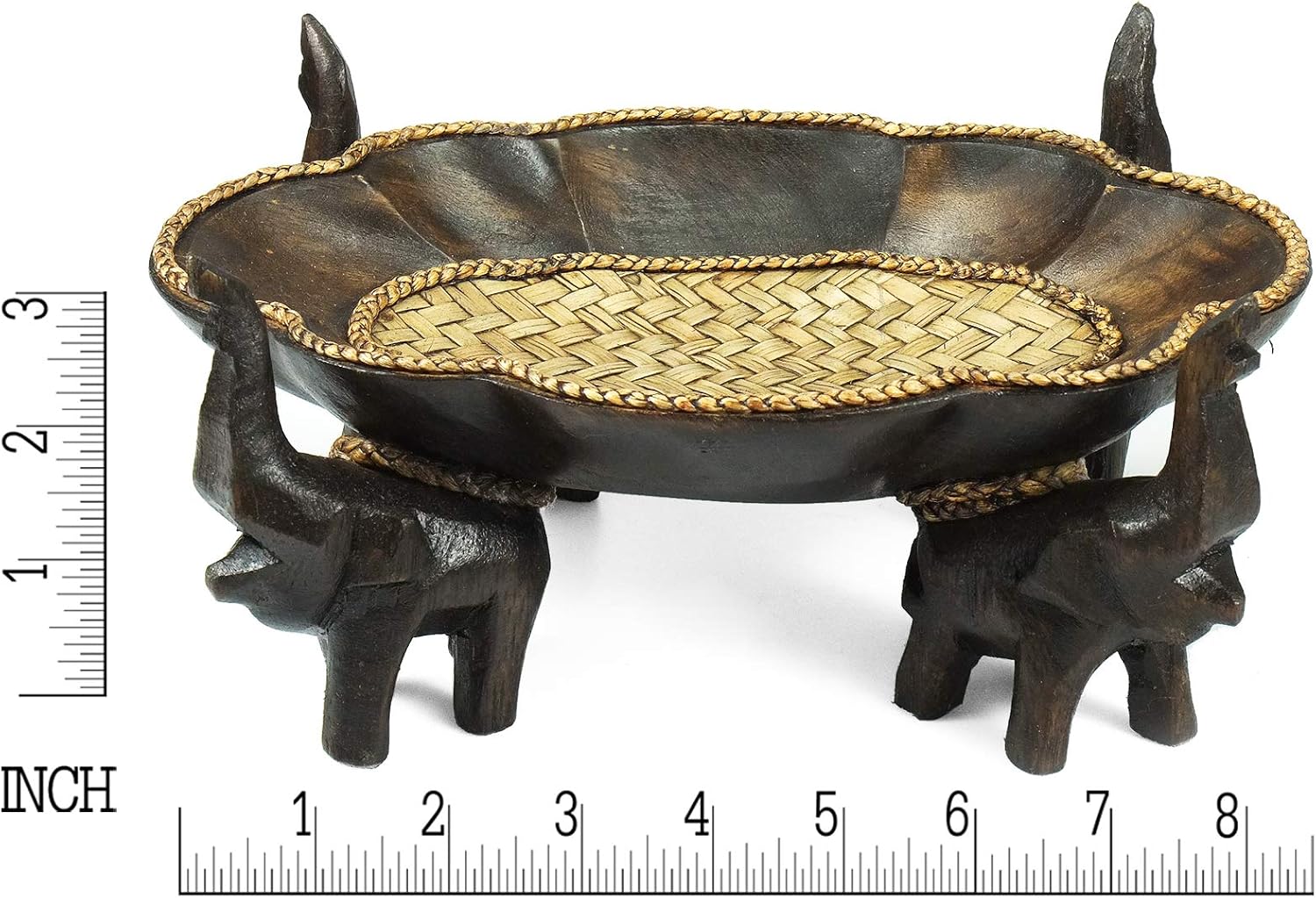 AeraVida Triumphant Elephants Carved Rain Tree Wooden Bowl | Handmade Rustic Decorative Bowl for Serving Snacks, Fruits, and Home Decor | Eco-Friendly Nature-Inspired Centerpiece (Style5)