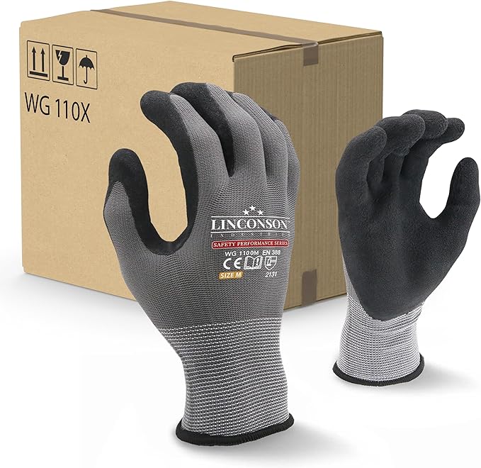 LINCONSON 12 Pack Safety Performance Series Construction Mechanics Work Gloves