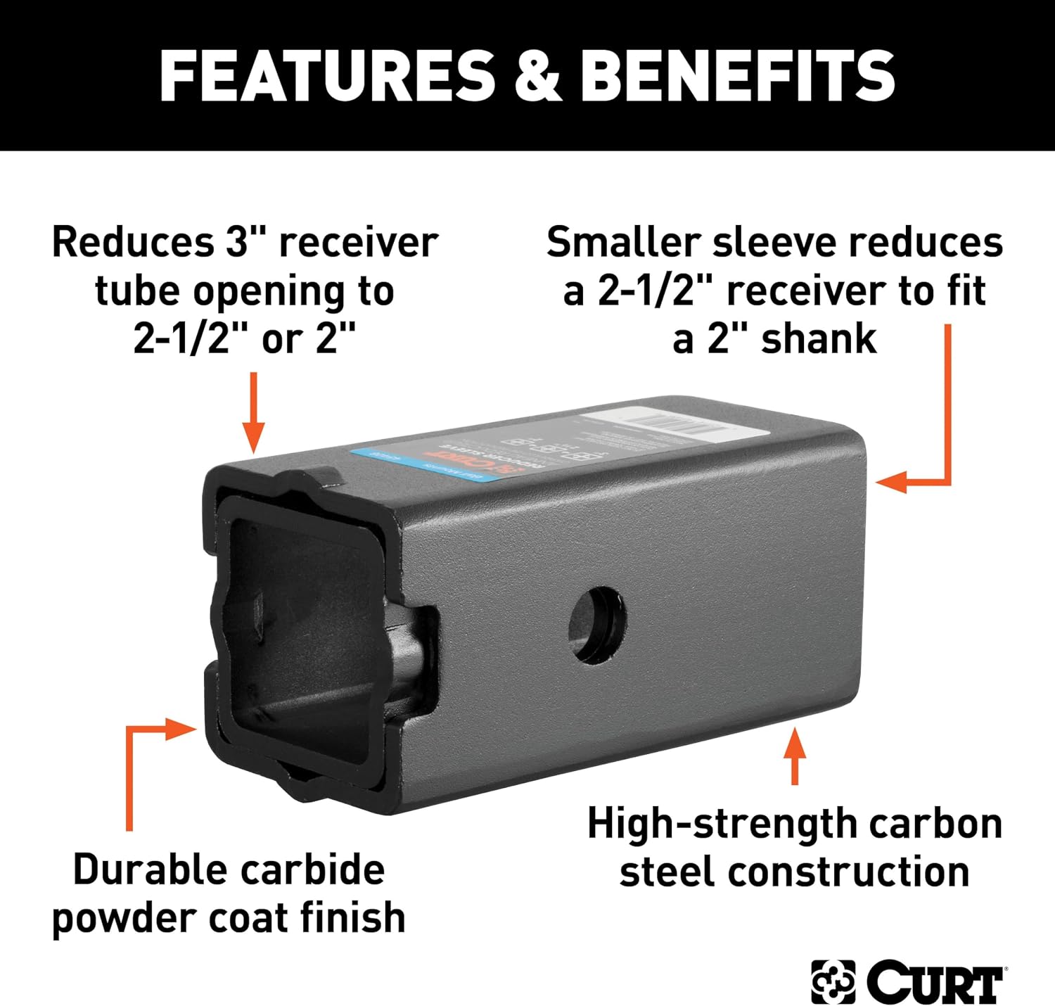 CURT 45408 Carbon Steel 3 in. Shank Reducer Sleeve Set; Set of 2 image 3