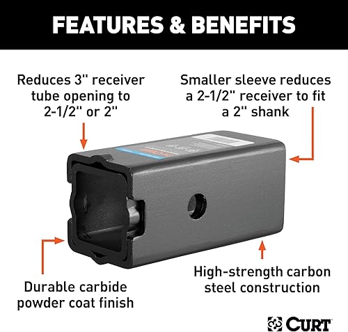 Vista 3 de CURT 45408 Juego de manguitos reductores adaptadores de receptor de enganche de remolque, de 3 a 2-1/2 o 2 pulgadas, 2 piezas, negro