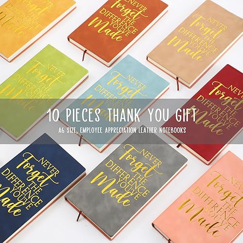 Miniatura 7 de Paquete de 10 cuadernos de cuero A6 con texto en inglés "Thank You", de cuero, para empleados, cuadernos de bolsillo, pequeño bloc de notas, regalo