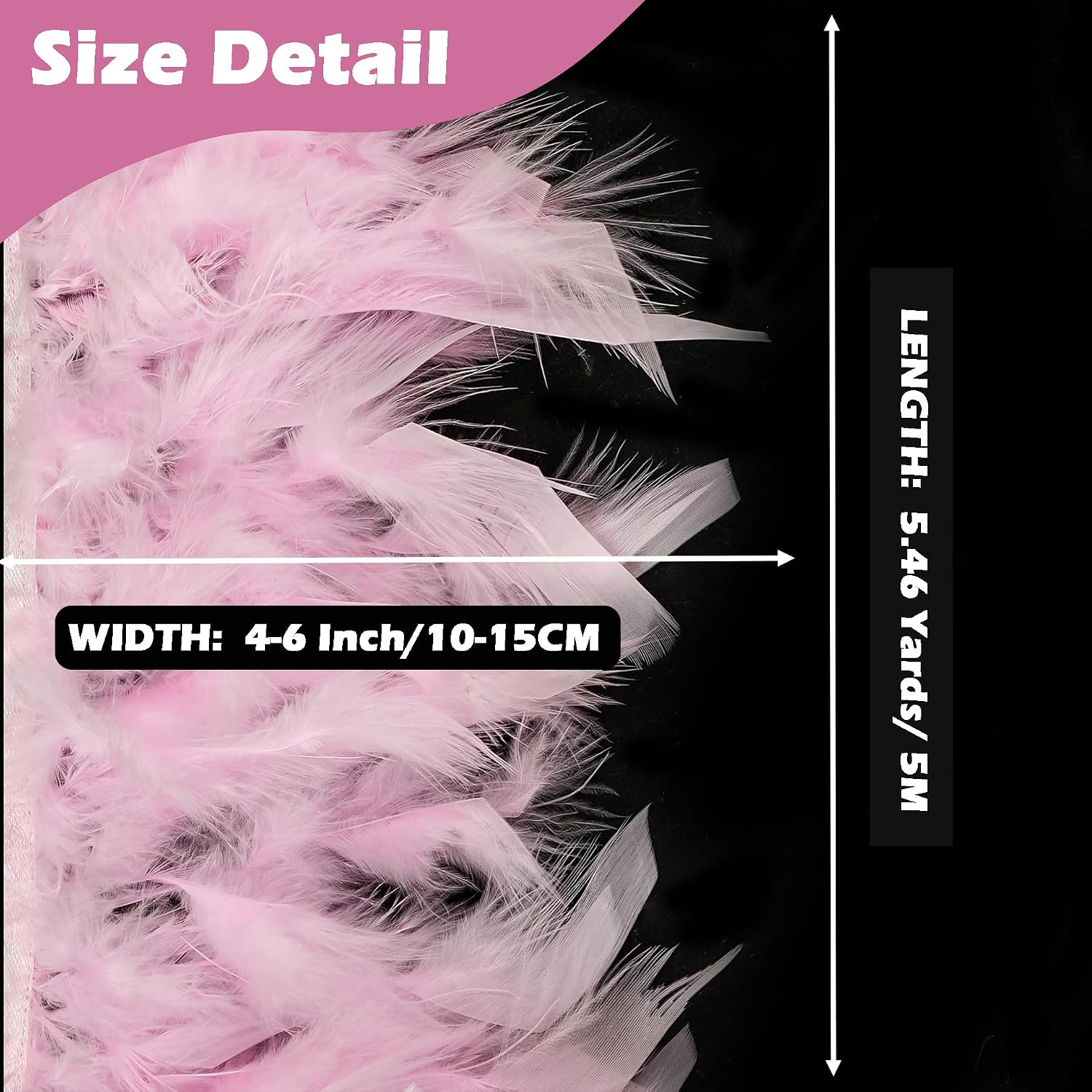 Pink Natural Turkey Feather Trim Fringe 5.46 Yards 4-6 Inch for Sewing