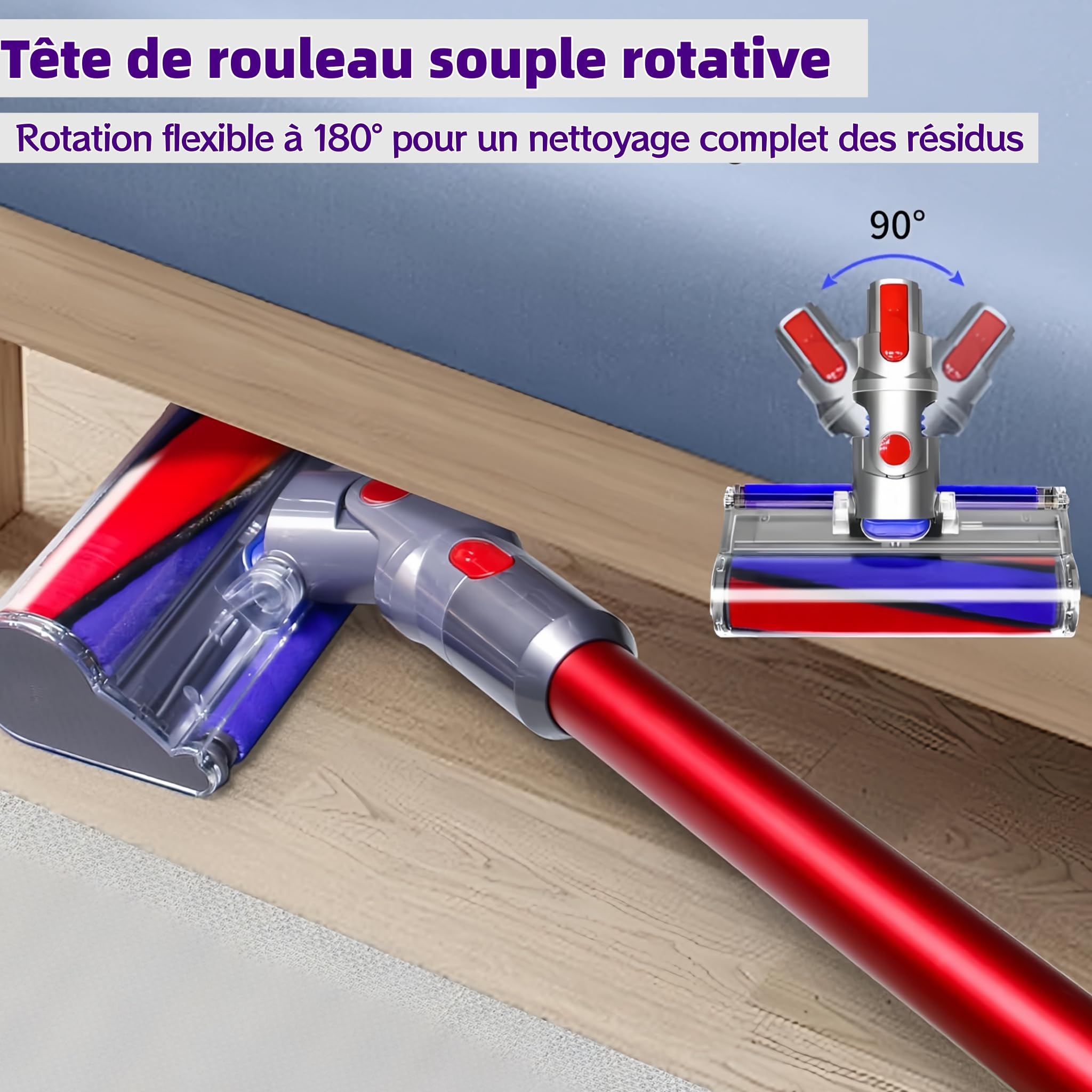 Brosse à Rouleau Souple pour Aspirateur Dyson V7 V8 V10 V11 V15, Tête de Nettoyeur Motorisée de Remplacement pour Sols Durs Parquet, Accessoire Embout Brosse SV10 SV11 SV12 SV14 SV15