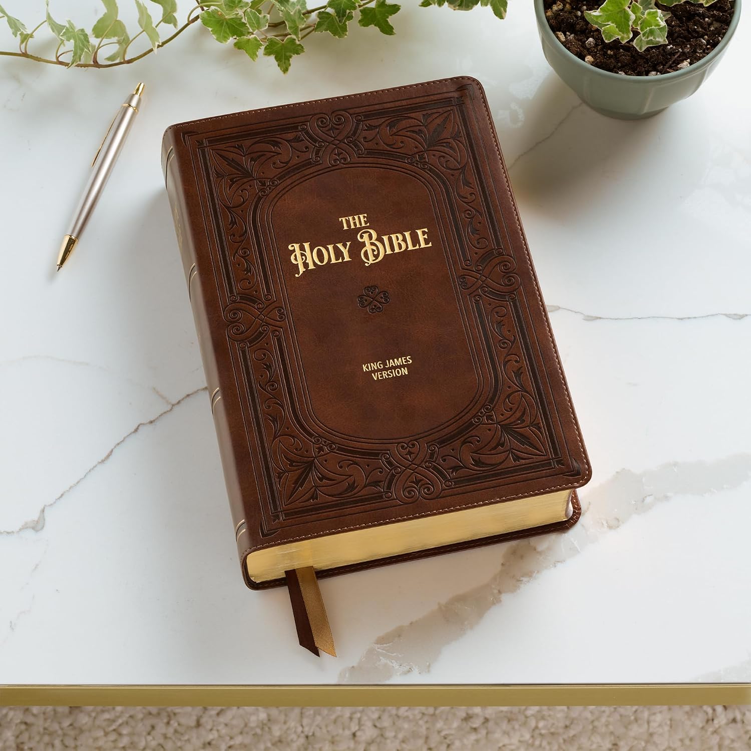 KJV Study Bible, Large Print King James Version Holy Bible, Thumb Tabs, Ribbons, Faux Leather Toffee Brown Framed Art Nouveau Debossed (KJV Study Editions LP)