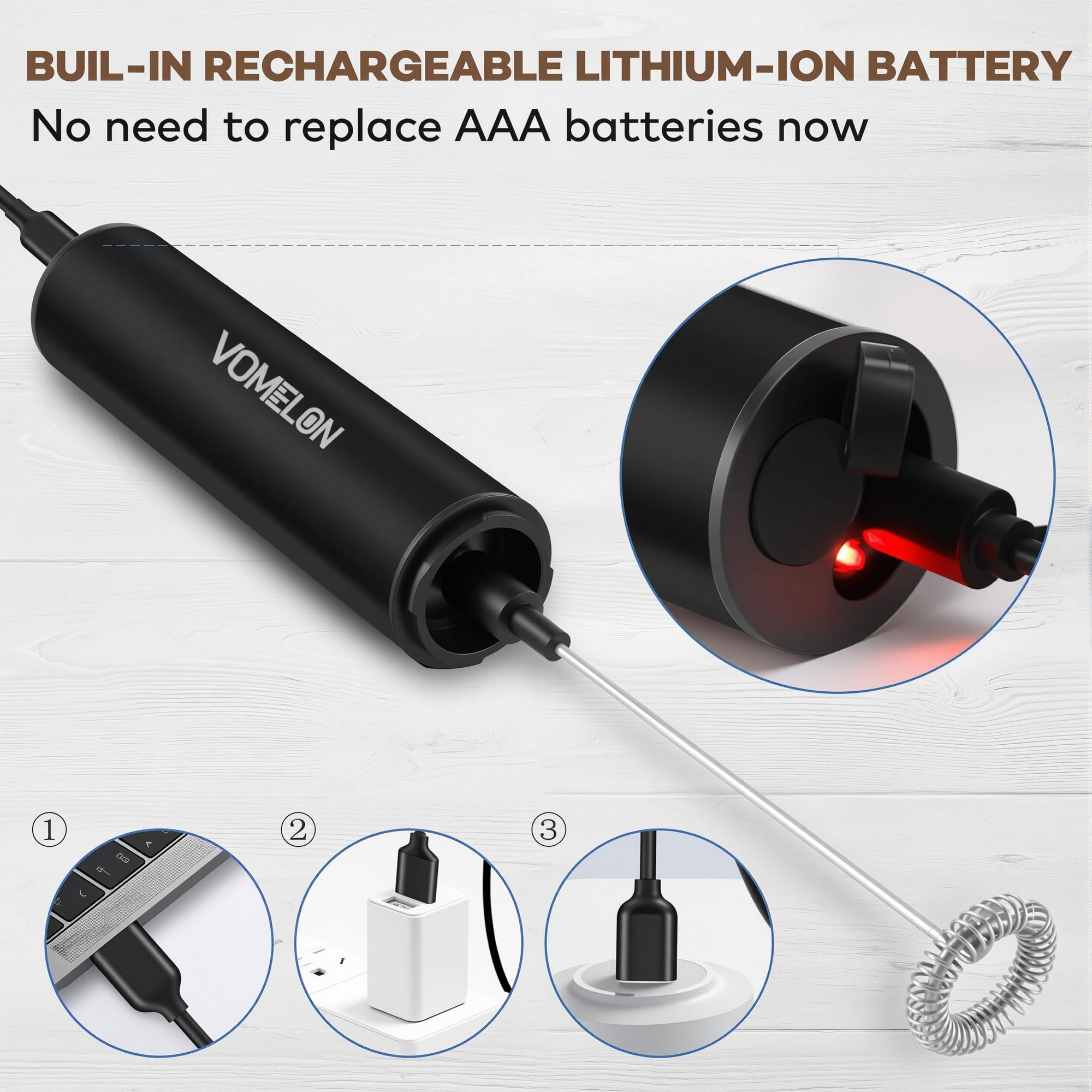 Electric Milk Frother Nahida Milk Frother Wand For Coffee Frother Handheld With Stand Drink Mixer With 3 Heads 3 Speeds Electric Whisk Foam Maker For Latte, Cappuccino, Hot Chocolate - Black Cappuccino