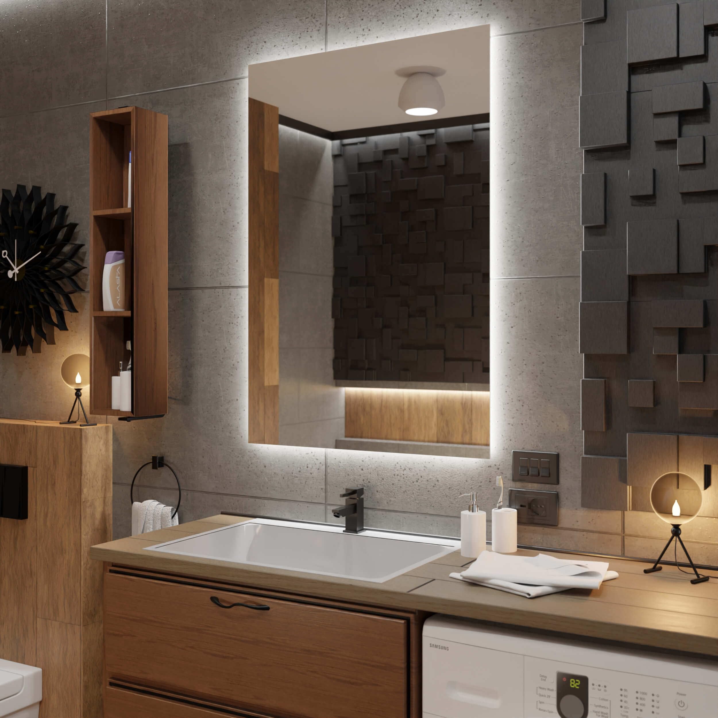 Dubai Badezimmer Spiegel mit Beleuchtung 80x120 cm WarmWeiß LED Badspiegel Wandspiegel Badezimmerspiegel mit Beleuchtung Spiegel mit Licht Rechteckspiegel