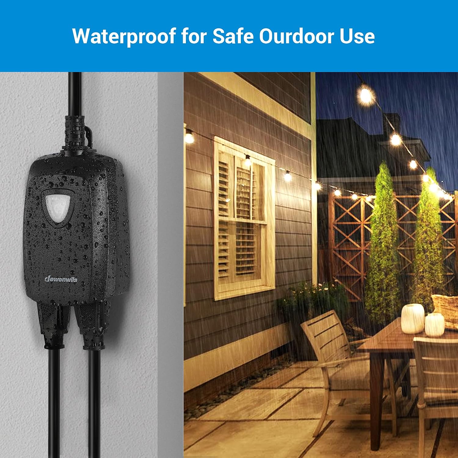 DEWENWILS Outdoor Dimmer for String Lights, 125V Dimmer Switch with 100FT Control Range, Weatherproof Outdoor Dimmer Plug for Dimmable LED/Tungsten Bulbs, FCC Listed