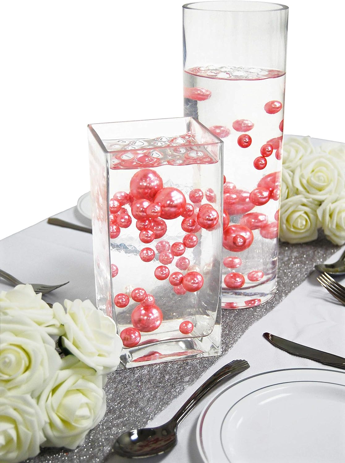 Evershine - Magical Vase Filler Beads - No Hole Assorted Size Pearl with Jelly Beads. (Rose Gold)