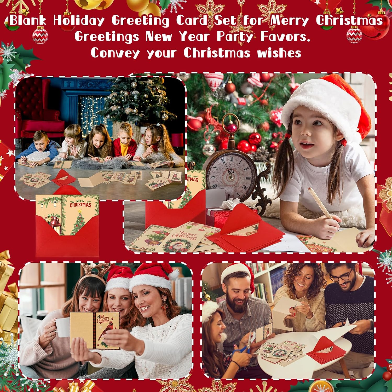 Ctosree 240 Sets Kraft Merry Christmas Greeting Cards with Envelopes Bulk Assortment 4 x 6 in Blank Holiday Greeting Card Set Vintage Postcards for Merry Christmas Greetings New Year Party Favors
