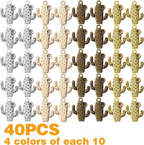 Miniatura 2 de 40 dijes de flores de cactus, dijes de aleación para plantas, dijes de cactus, suministros de manualidades para manualidades, aretes, collares,