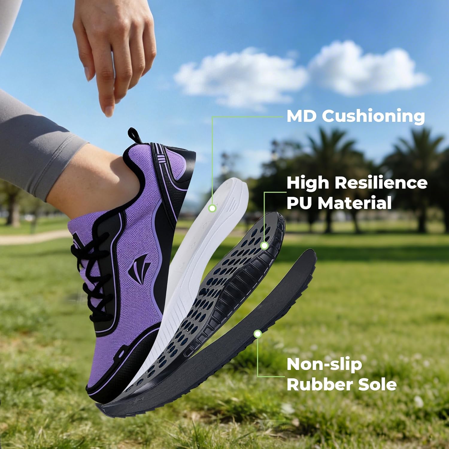 MEHOTO Walking Shoes Women with Arch Support Wide Orthotic Sneakers for Plantar Fasciitis Foot and Heel Pain Relief Tennis Shoes Black Purple US 7 - Image 3