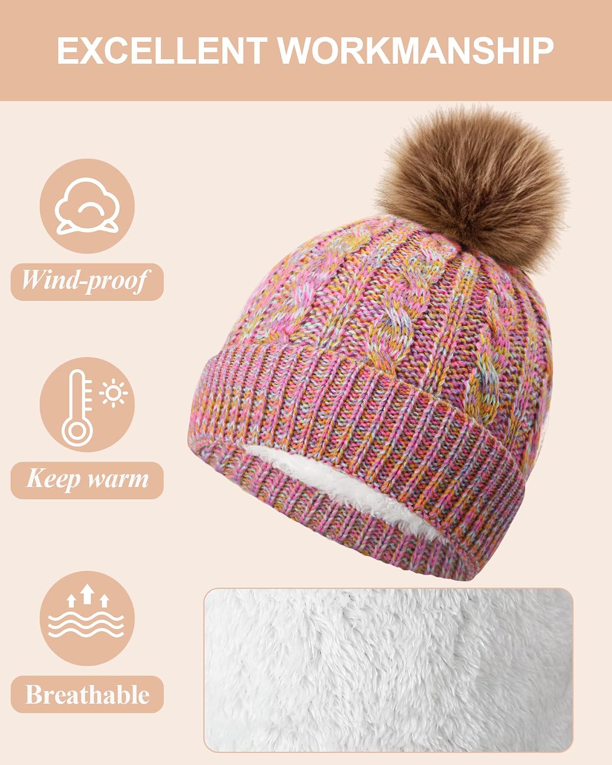 Syhood 4 Sets Kids Winter Hat and Scarf Set Warm Fleece Lining Beanie Hats Knitted Cap Scarf for 5-14 Years Boys Girls
