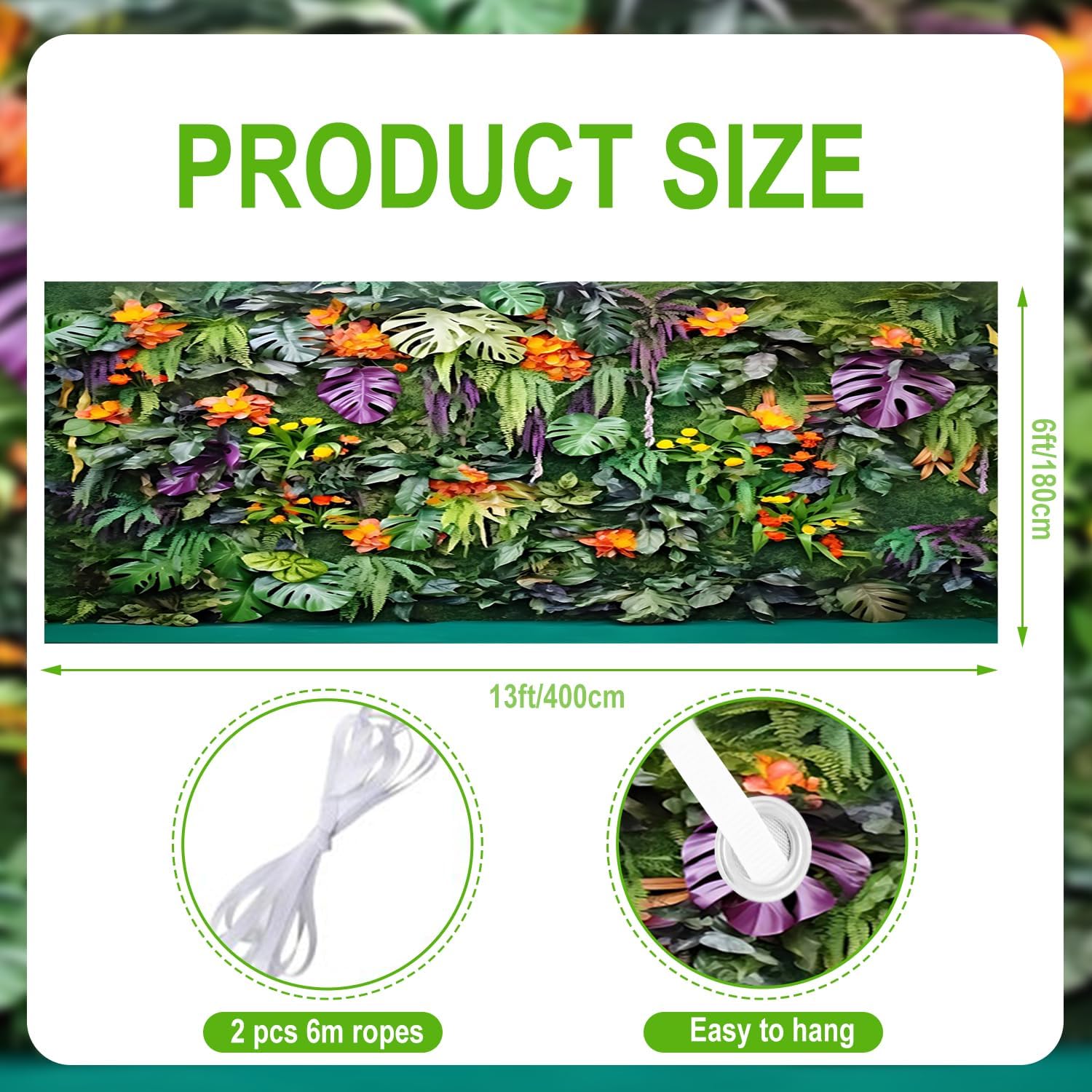 6x13ft Tropical Rainforest Plant Garage Door Decor Artificial Green Palm Leaves Colorful Flowers Garage Door Backdrop for Summer Jungle Theme Newborn Birthday Party Garage Door Banner