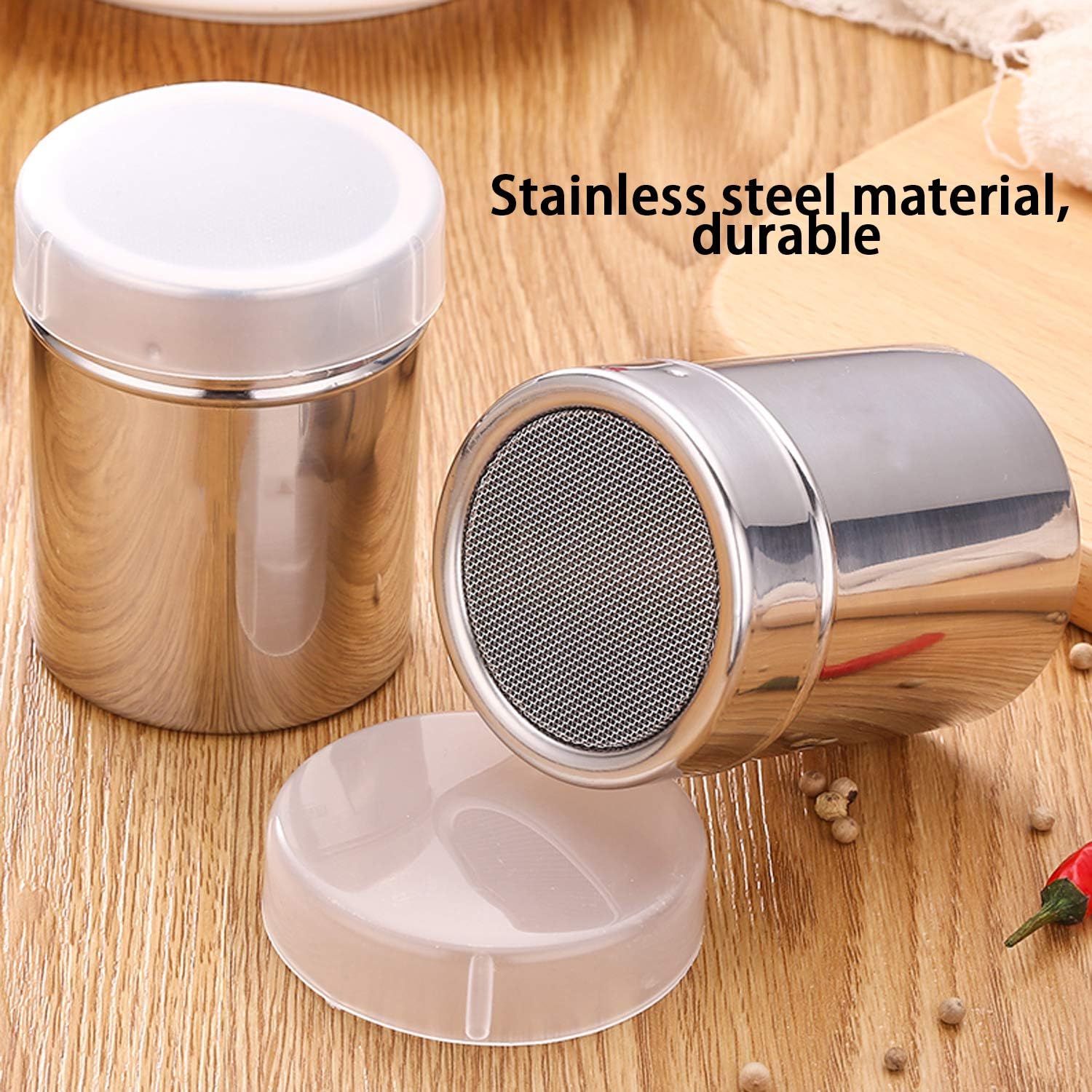 🔥 Flash Sale Luxtrip 2 pack Sugar shaker Stainless steel flavoring bottle With a lid mesh Sugar powder bottle Cocoa powder cinnamon chocolate coffee Dusting device Dining utensils